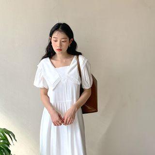 Wide-collar Flounced Long Dress