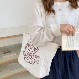 Cartoon Applique Canvas Tote Bag