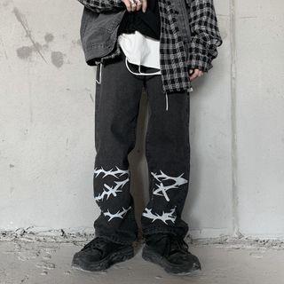 Thorn Print Wide-leg Jeans