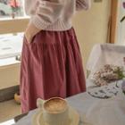 Band-waist Flared Long Skirt Pink - One Size