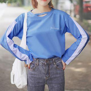 Long-sleeve Contrast Trim Lettering T-shirt