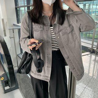 Long-sleeve Denim Jacket Gray - One Size