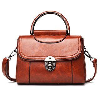 Faux Leather Tongue Lock Top-handle Crossbody Bag