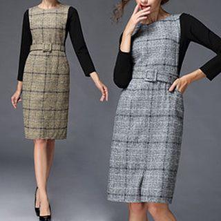 Long-sleeve Color Block Midi Dress