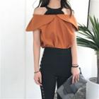 Slim-fit Mock-two Off-shoulder Ruffle Short Sleeve Top