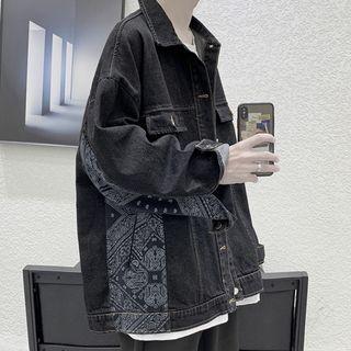 Paisley Print Trim Denim Jacket