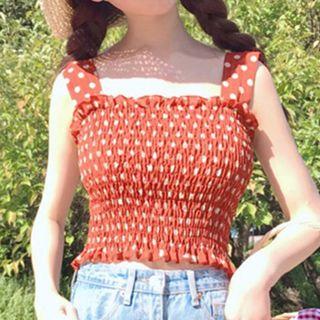 Sleeveless Dotted Smocked Top