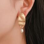 Alloy Oval Disc Faux Pearl Dangle Earring 1 Pair - 1902 - 01 - Gold -