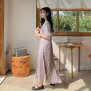 Plus Size Floral Pleated Maxi Overall Dress