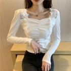 Long-sleeve Lace Trim Ruched Top