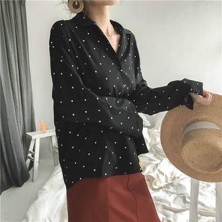 Dot V-neck Loose-fit Long-sleeve Shirt