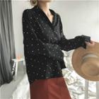 Dot V-neck Loose-fit Long-sleeve Shirt