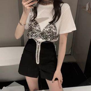 Set: Short-sleeve Printed T-shirt + High Waist Shorts