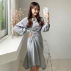 Round-neck Drawstring-front Dress
