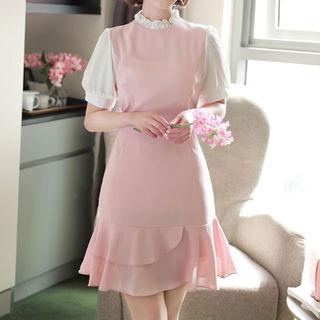 Inset Blouse Ruffle-hem Dress