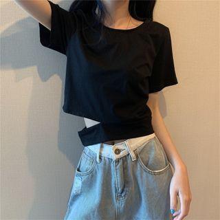 Cut-out Short-sleeve Plain Top
