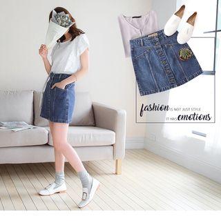Buttom Down Denim Pencil Skirt