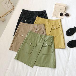 Front-pocket Asymmetric Mini Skirt