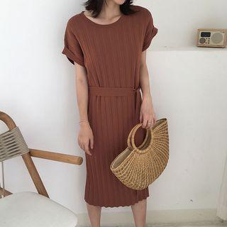 Plain Short Sleeve Knit Midi Dress