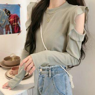 Ruffled Cut-out Long-sleeve Top