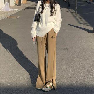 Drawstring Split Wide-leg Pants Khaki - One Size