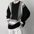 Long-sleeve Two-tone Striped Sweater