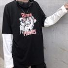 Angel Print Mock Two Piece Long-sleeve T-shirt Black - One Size