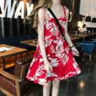 Leaf Print Spaghetti Strap Dress As Shown In Figure - One Size