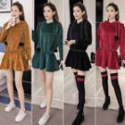 Long-sleeve Pleuche Mini A-line Hoodie Dress