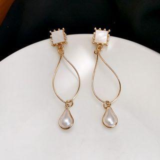 Faux Pearl Alloy Drop Earring 1 Pair - Gold & White - One Size