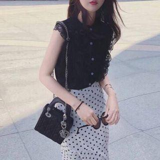 Set: Sleeveless Top + Dotted A-line Skirt