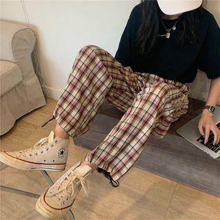 Plaid Wide Leg Pants Plaid - Red - One Size
