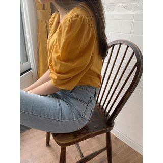 Round-neck Puff-sleeve Blouse One Size