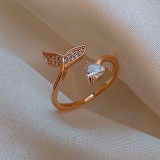 Rhinestone Whale Tail Open Ring Open Ring - As Shown In Figure - One Size