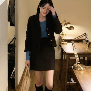Pocket-front Wool Blend Skirt