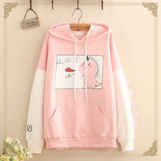 Color-block Dinosaur Print Hoodie