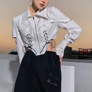 Lace Up Zipped Crop Shirt