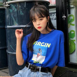 Crew-neck Printed Long T-shirt