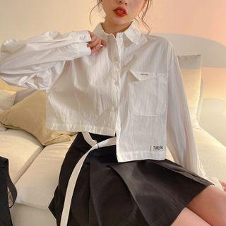 Applique Pocket Detail Crop Shirt