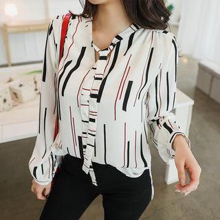 Tie-neck Pattern Crepe Blouse