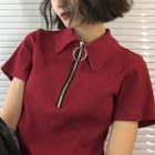 Rib-knit Half-zip Top