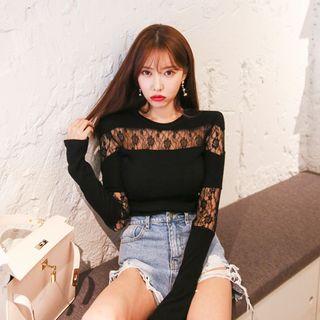 Lace-panel Slim-fit Top