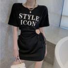 Short-sleeve Cutout Side Lettering Mini Dress