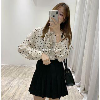 Heart Print Tie-neck Chiffon Shirt Almond - One Size