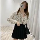 Heart Print Tie-neck Chiffon Shirt Almond - One Size