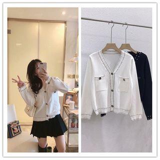 Embellished Buttoned V-neck Cardigan