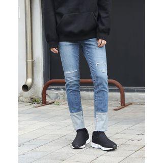 Two-tone Distressed Slim-fit Jeans