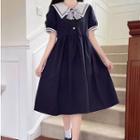 Short-sleeve Sailor Collared Midi A-line Dress With Bow Tie