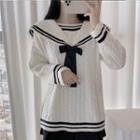 Sailor Collar Ribbon Sweater White & Black - One Size