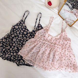 Floral Chiffon V-neck Sleeveless Top